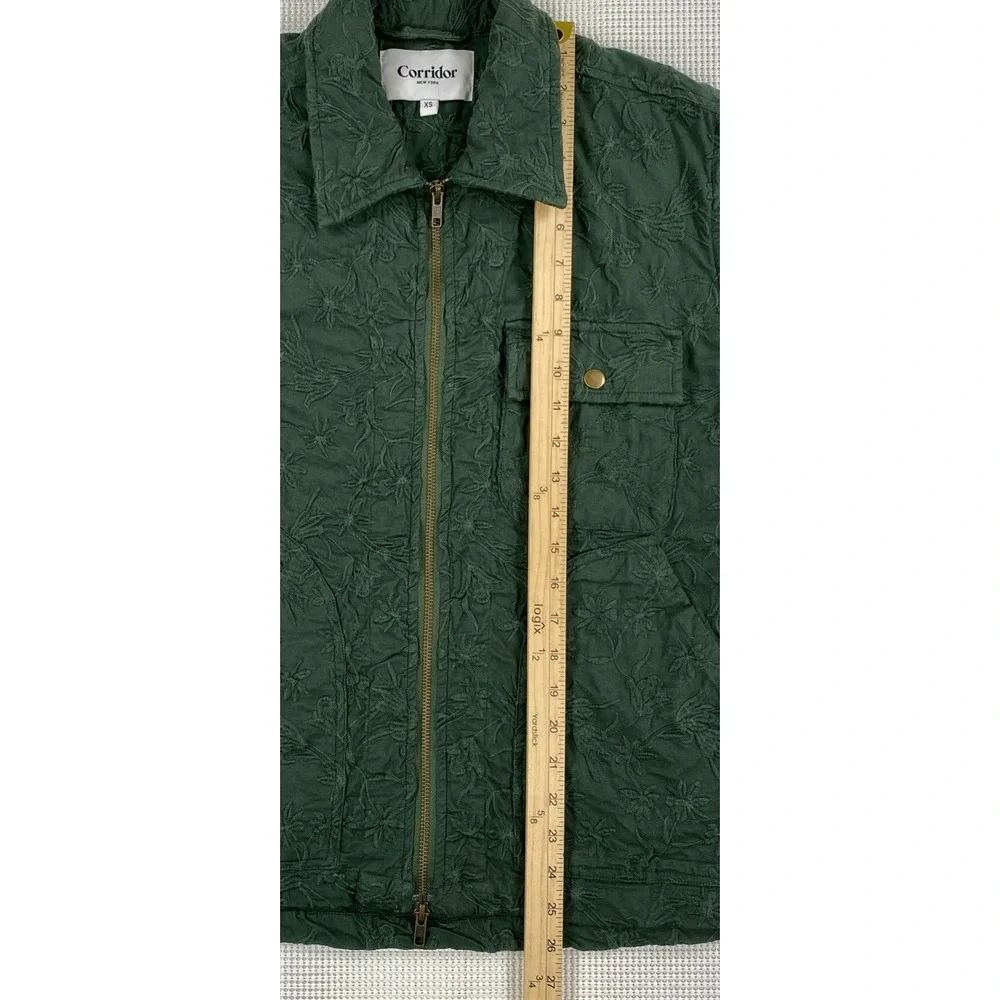 Corridor New York Floral Embroidered Zip Up Jacket Men's XS Green